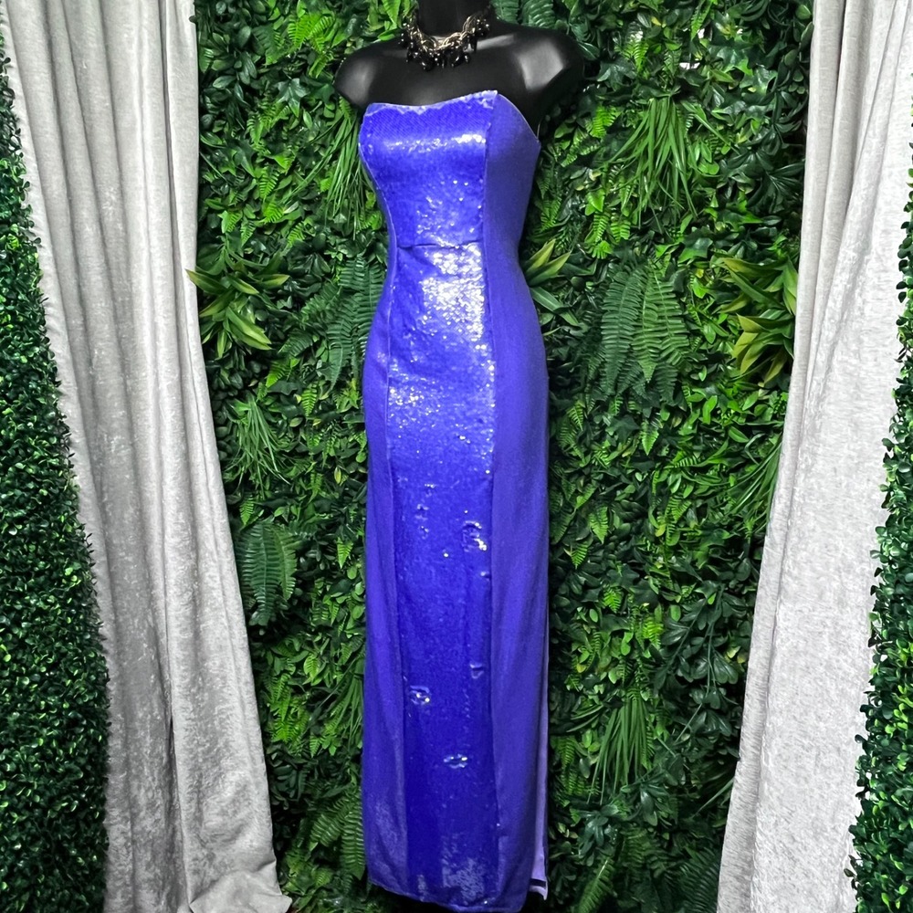 Aidan Mattox Dress Size 0 Purple‎ Sequin Strapless Column Gown Side Split 3828